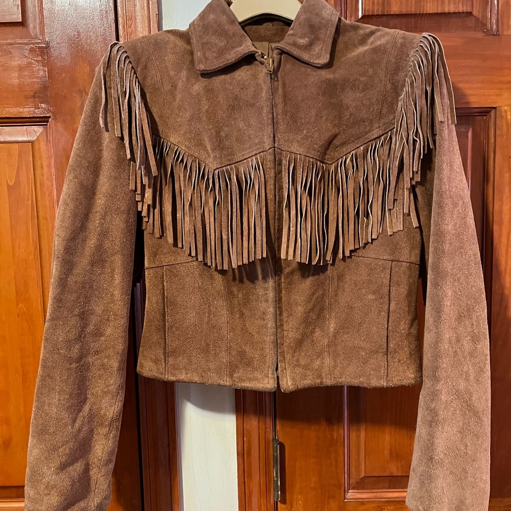 Vintage Leather Fitted & Fringed Crop Jacket